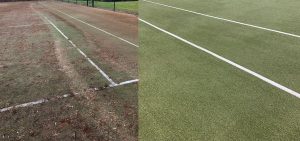 sand filled tennis court in process of being cleaned with Terrazza brush